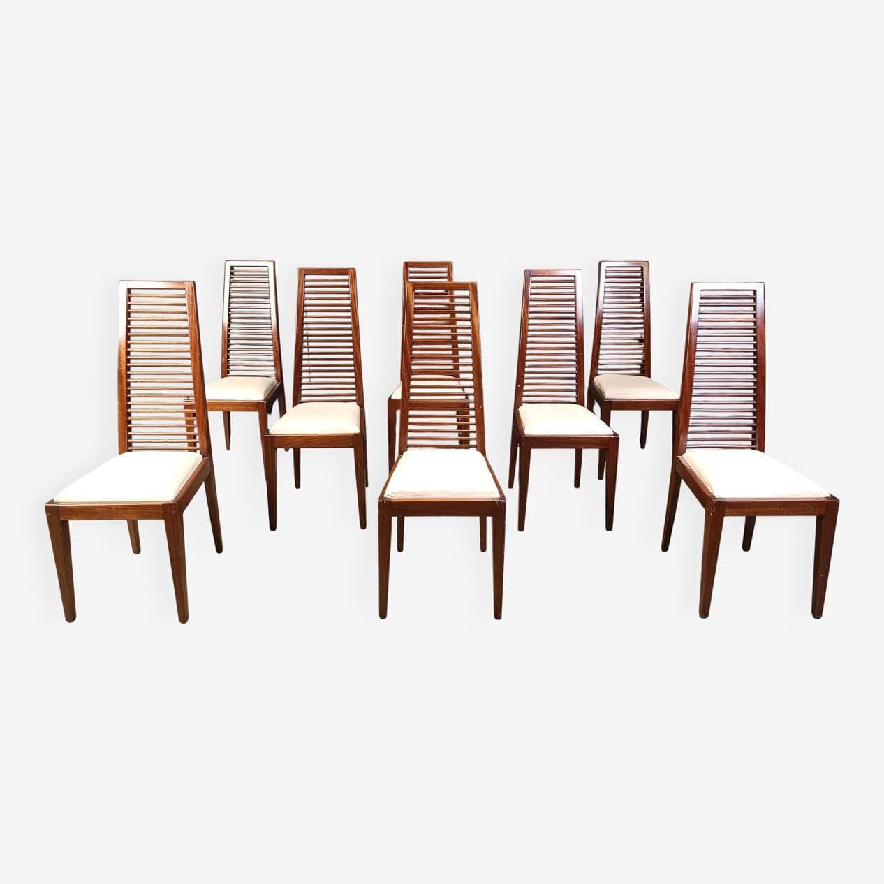 set of 8 dining chairs, brown wood, Italy, 1980s. - 275292