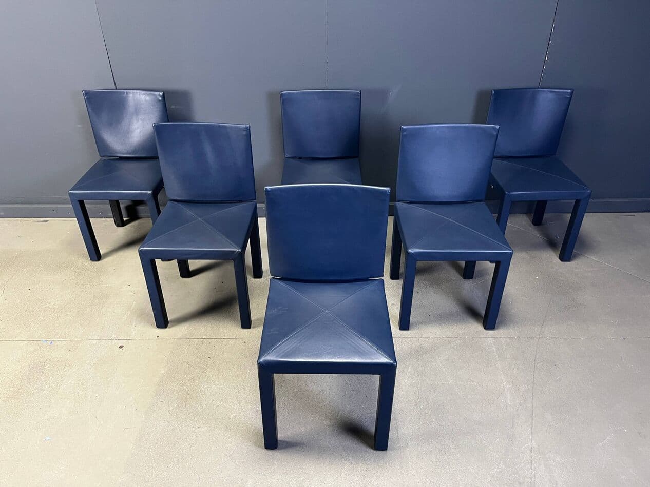 set of six dining chairs Arcadia, blue leather, by P. Piva, B&B Italia, Italy, 1980s - 275205