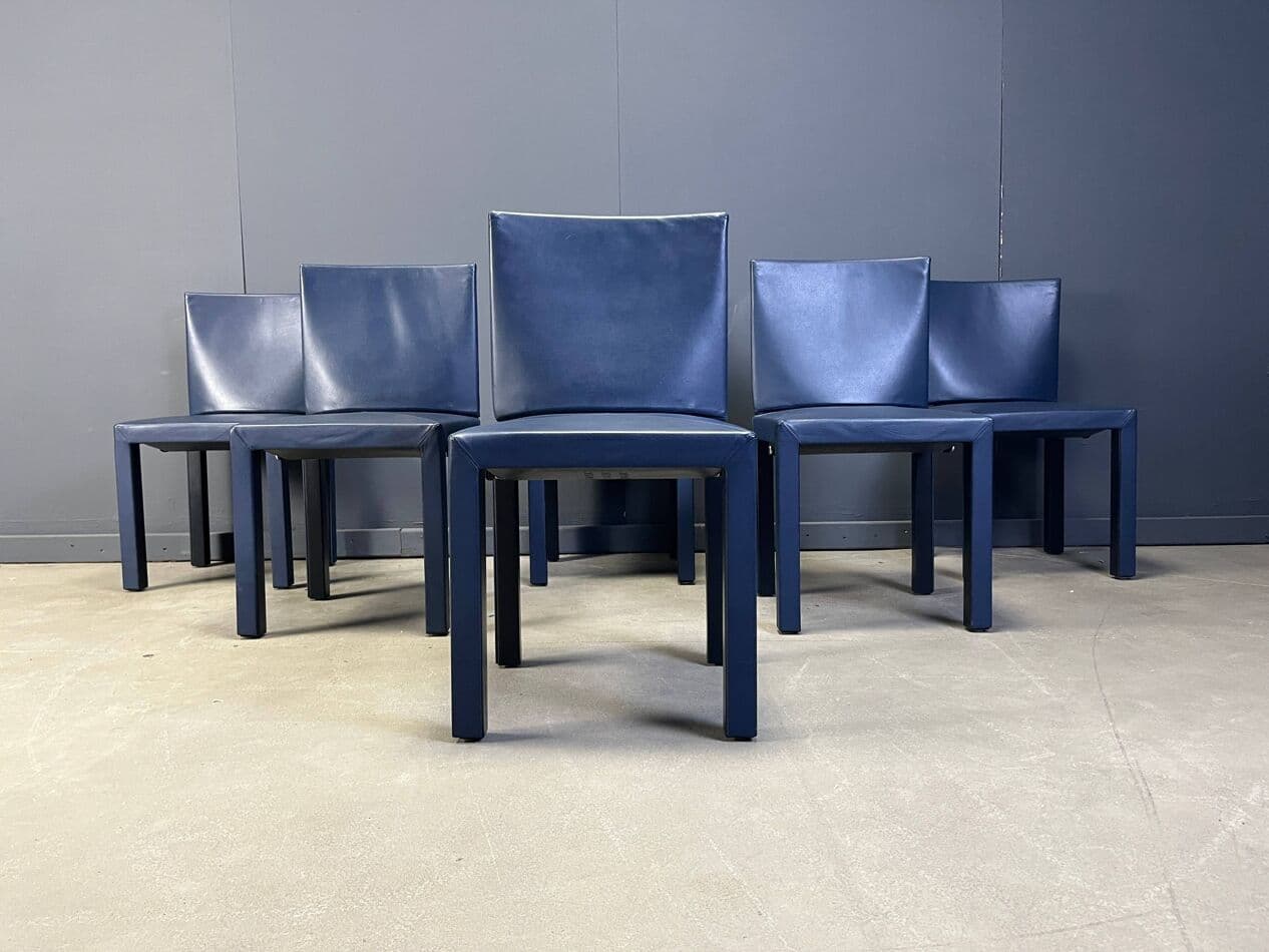 set of six dining chairs Arcadia, blue leather, by P. Piva, B&B Italia, Italy, 1980s - 275204