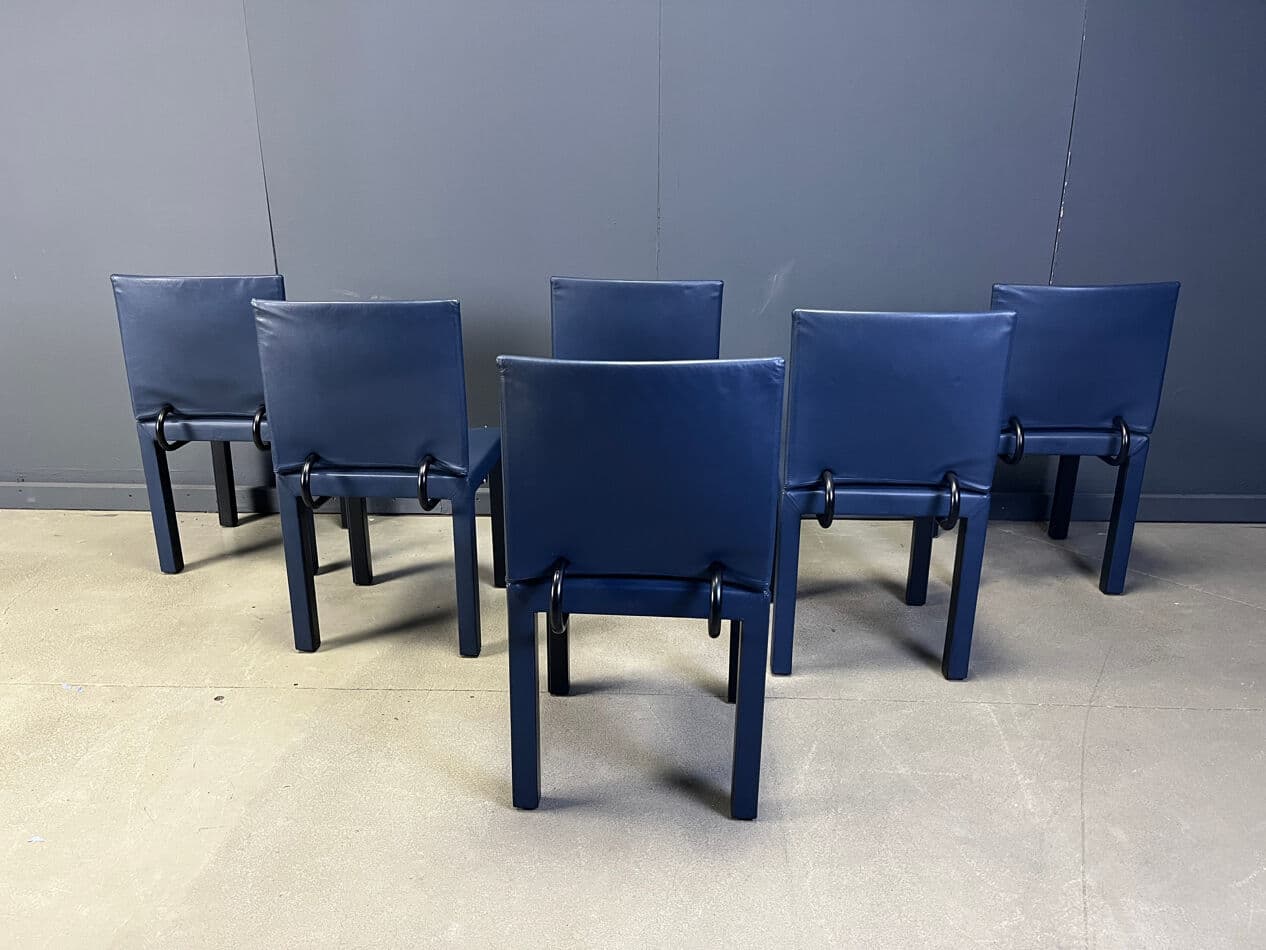 set of six dining chairs Arcadia, blue leather, by P. Piva, B&B Italia, Italy, 1980s - 275211