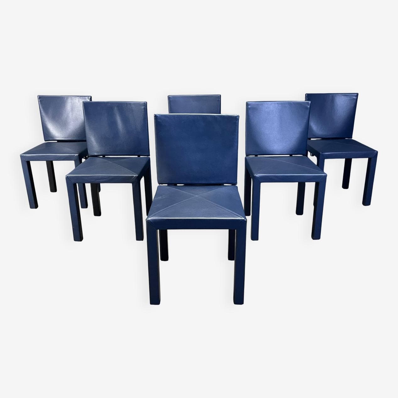 set of six dining chairs Arcadia, blue leather, by P. Piva, B&B Italia, Italy, 1980s - 275203