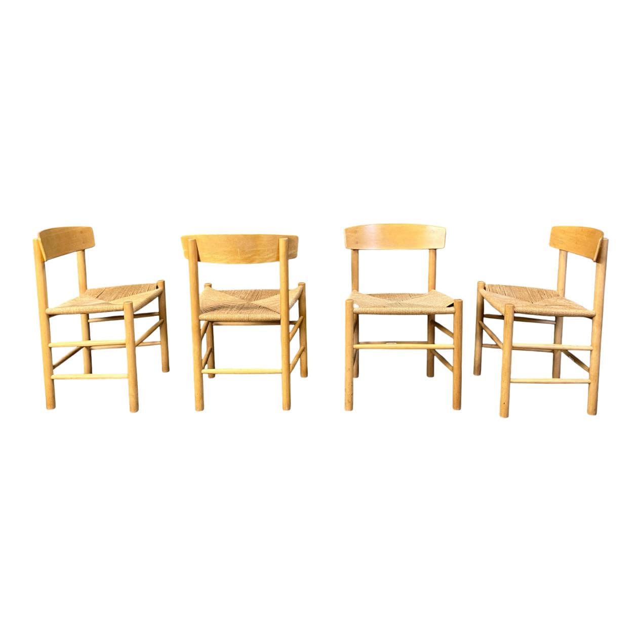 set of four chairs J39, beige oak, by B. Mogensen, Fredericia, Denmark, 1980s