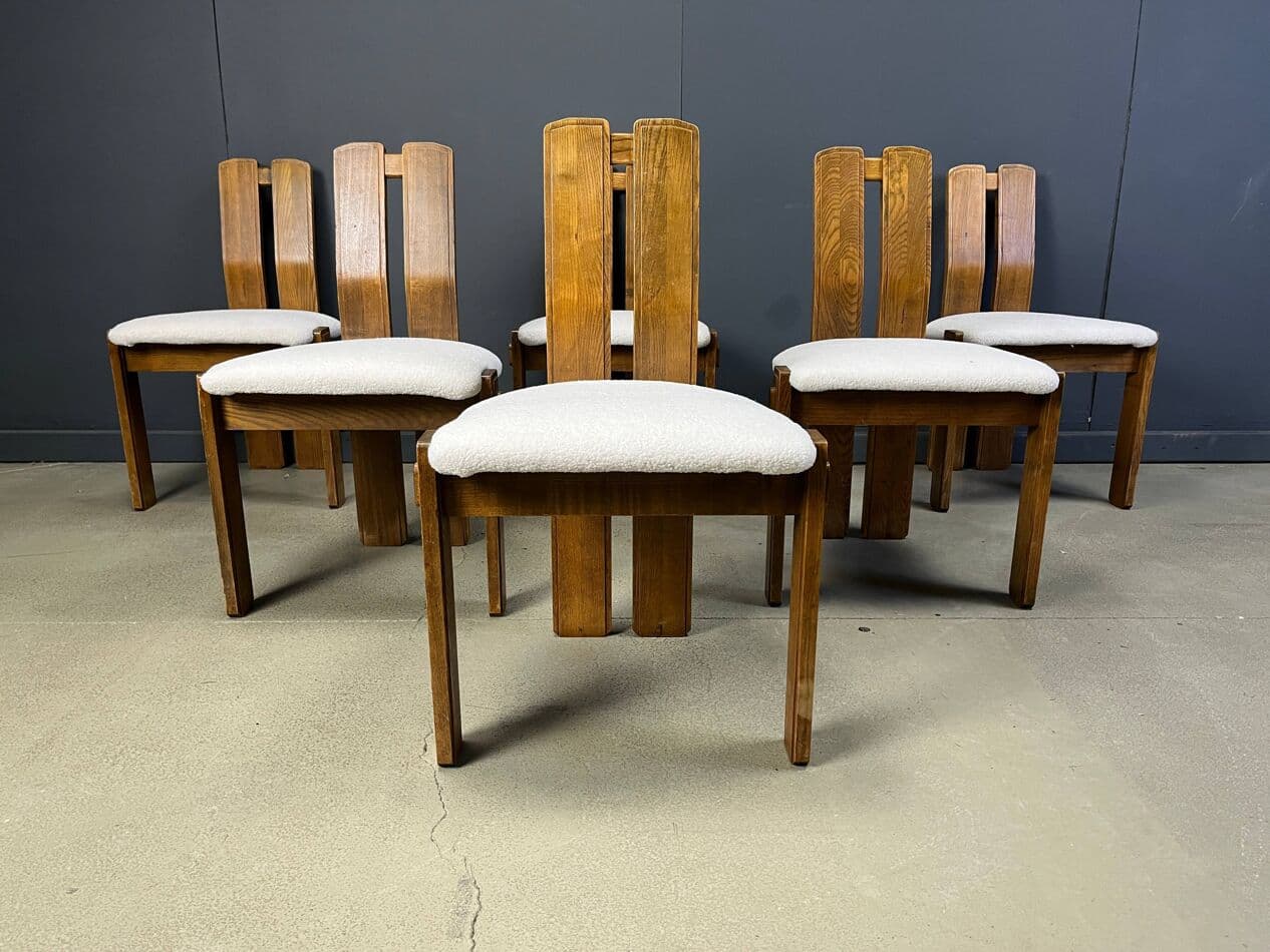 komplet 6 krzeseł do jadalni brutalistycznych, drewno brązowy, Niemcy, lata 60. - 275174