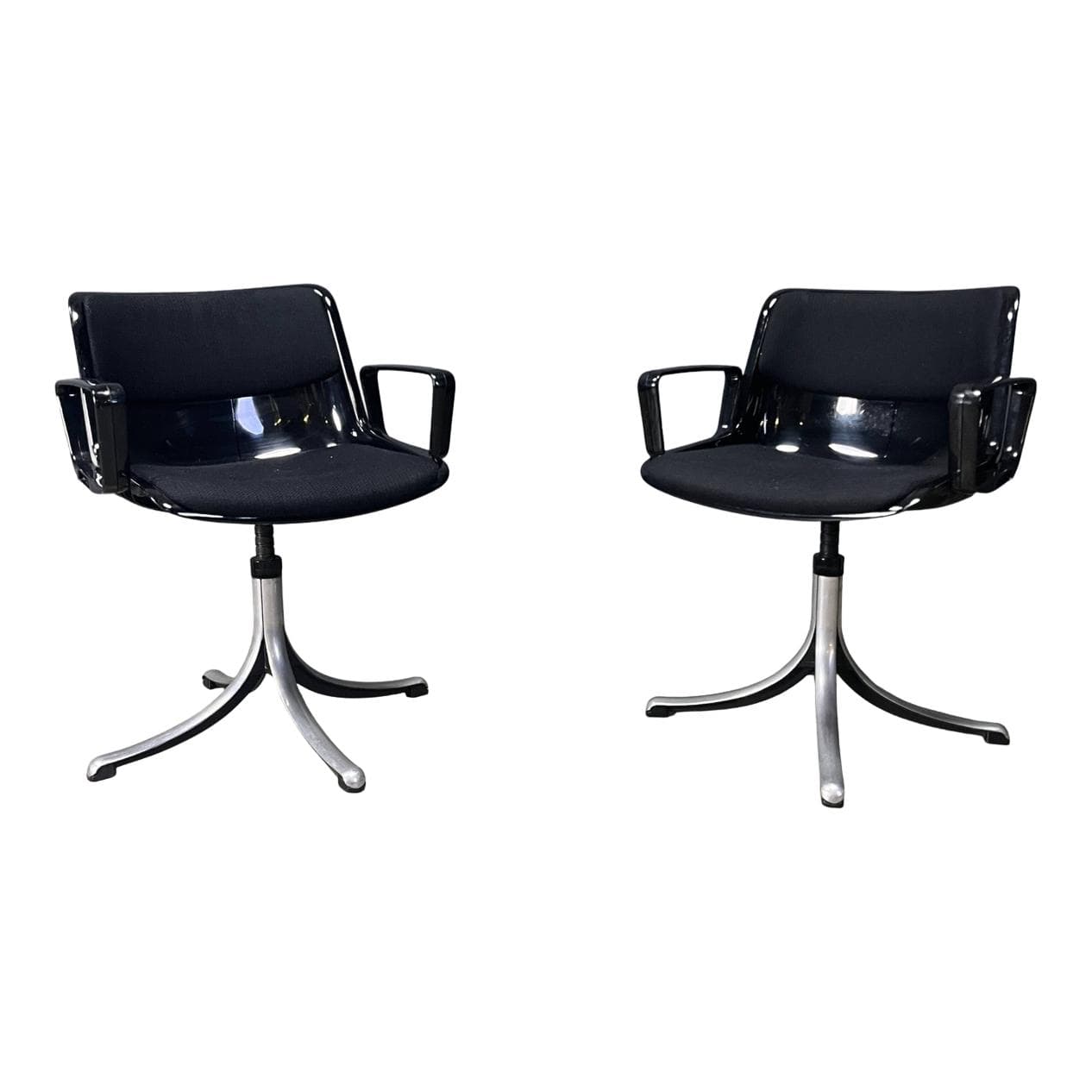 set of two chairs Modus, black plastic, by O. Borsani, Tecno, Italy, 1970s