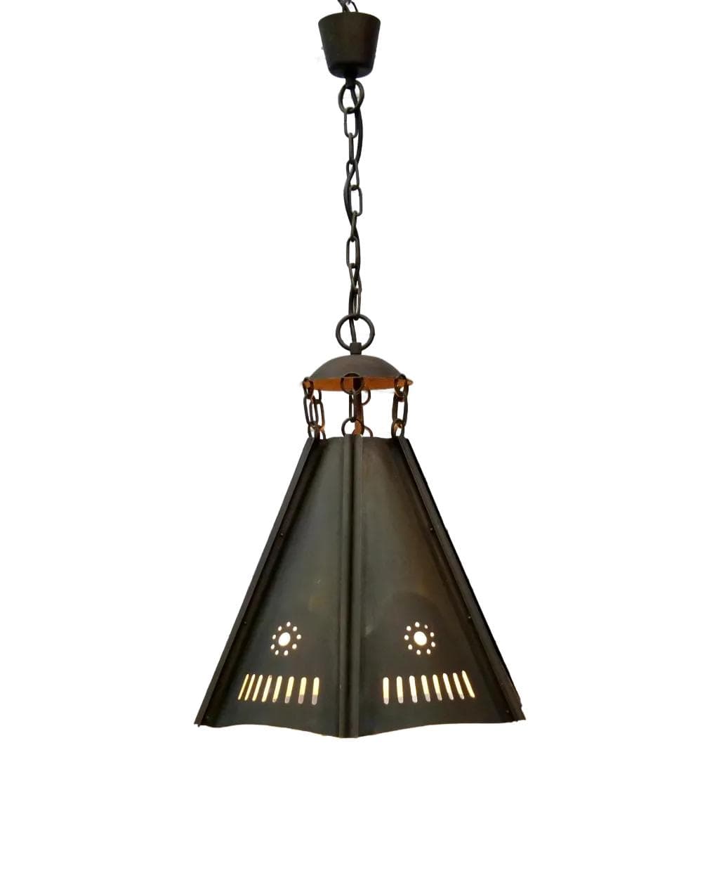 Pendant Lamp Arts & Crafts, dark brown, brass, United Kingdom, 1930s.