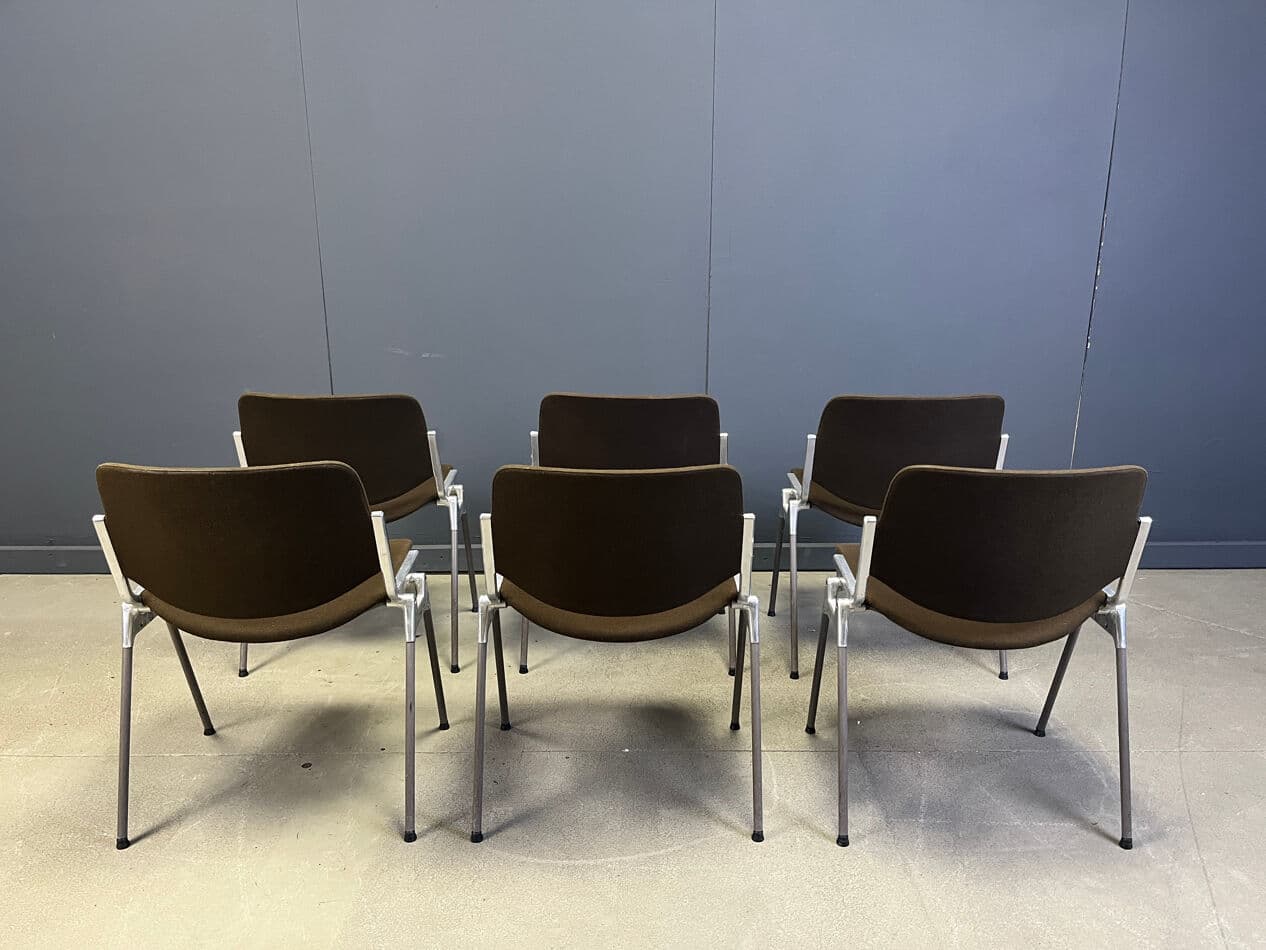 Set of 6 chairs DSC 106, brown fabric, chrome, by G. Piretti, Castelli, Italy, 1970s. - 275034