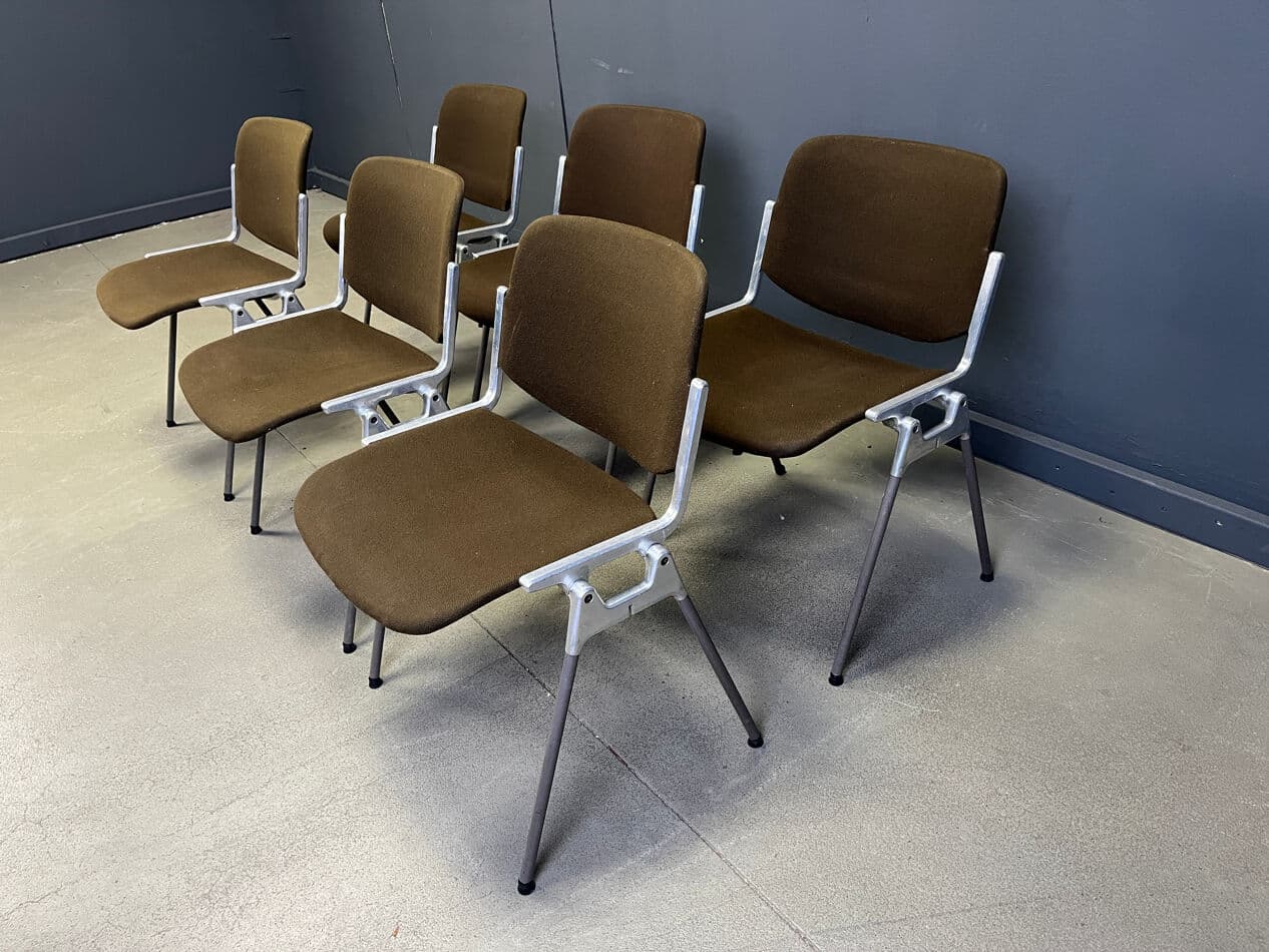 Set of 6 chairs DSC 106, brown fabric, chrome, by G. Piretti, Castelli, Italy, 1970s. - 275033