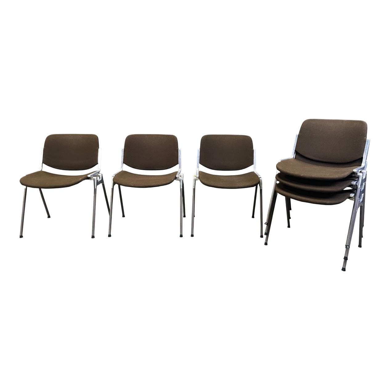 Set of 6 chairs DSC 106, brown fabric, chrome, by G. Piretti, Castelli, Italy, 1970s.