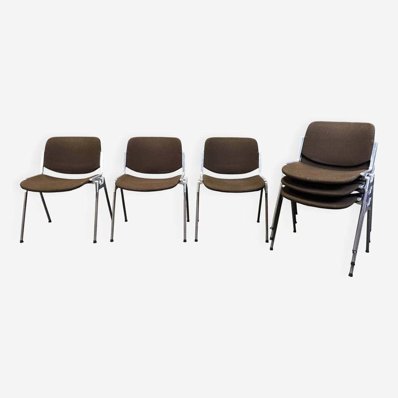 Set of 6 chairs DSC 106, brown fabric, chrome, by G. Piretti, Castelli, Italy, 1970s. - 275027