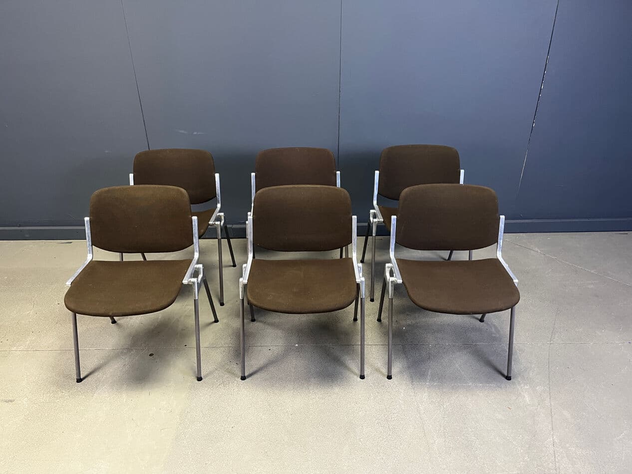 Set of 6 chairs DSC 106, brown fabric, chrome, by G. Piretti, Castelli, Italy, 1970s. - 275026