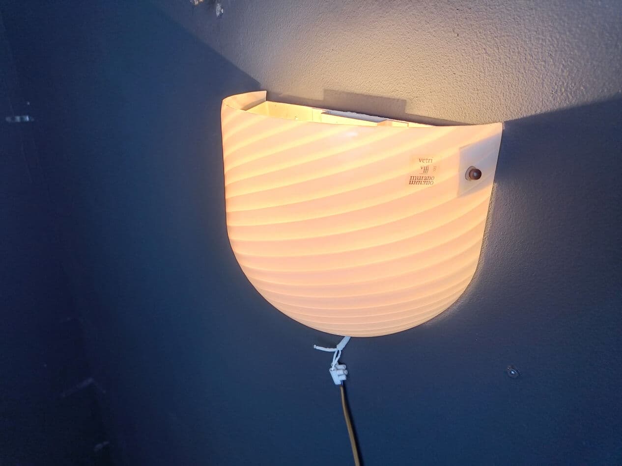 Kinkiet ścienny Murano, biały, szkło, Włochy, lata 70. - 274896
