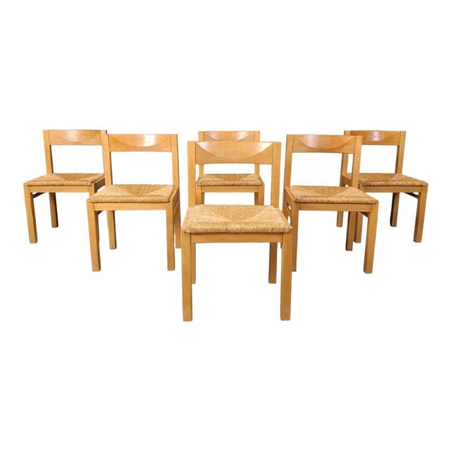 Set of dining chairs, brown oak, natural wicker, Belgium, 1960s - DIMENSION