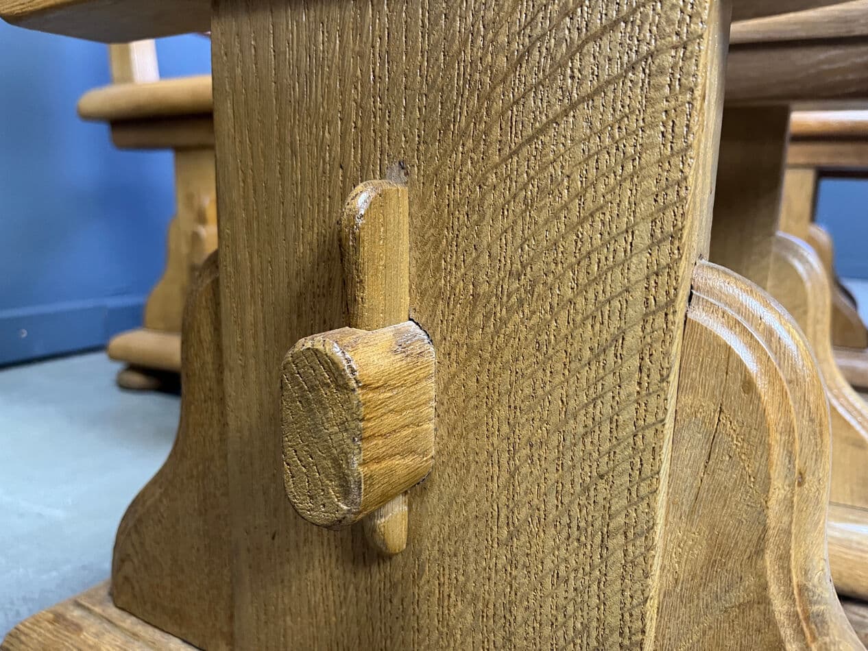 Set of brutalist dining chairs, brown oak, Belgium, 1960s. - 274853