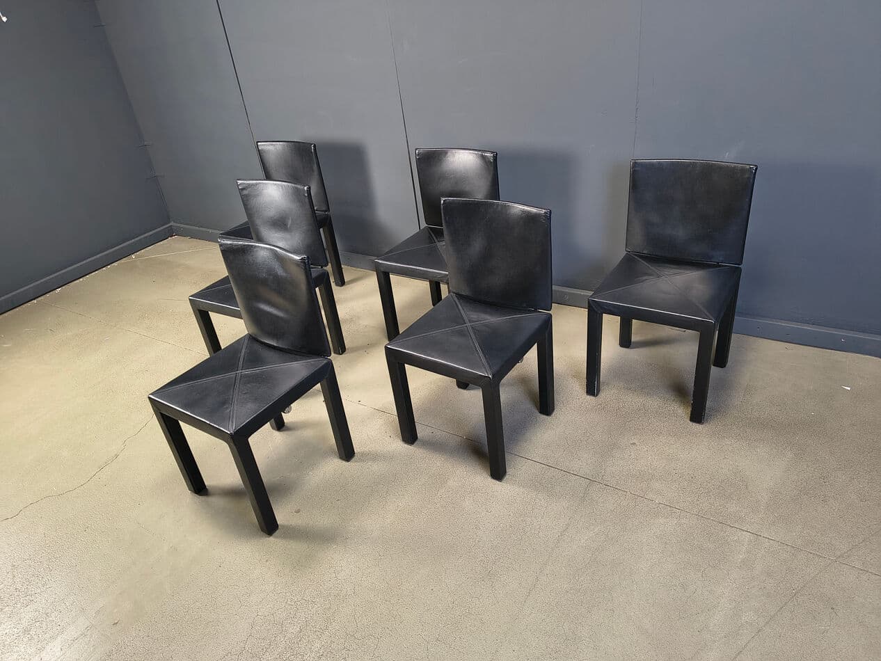 set of 6 dining chairs Arcadia, black leather, by P. Piva, B&B Italia, Italy, 1980s - 274742