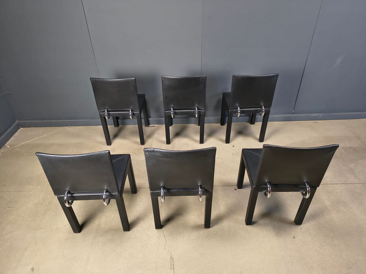 set of 6 dining chairs Arcadia, black leather, by P. Piva, B&B Italia, Italy, 1980s - 274735