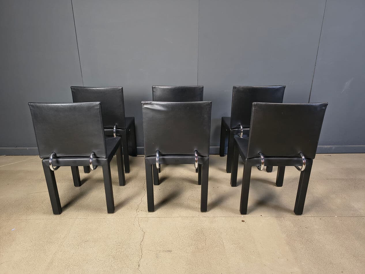 set of 6 dining chairs Arcadia, black leather, by P. Piva, B&B Italia, Italy, 1980s - 274746