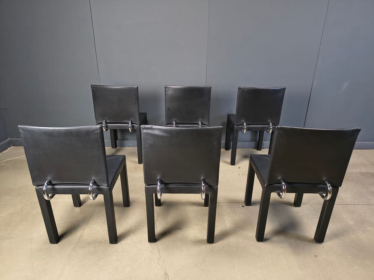 set of 6 dining chairs Arcadia, black leather, by P. Piva, B&B Italia, Italy, 1980s - 274736
