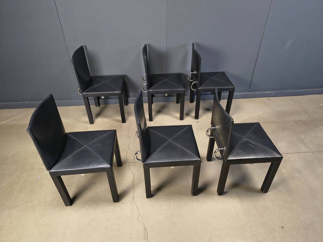 set of 6 dining chairs Arcadia, black leather, by P. Piva, B&B Italia, Italy, 1980s - 274738