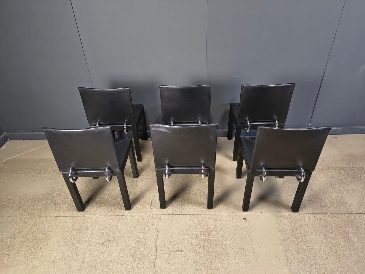 set of 6 dining chairs Arcadia, black leather, by P. Piva, B&B Italia, Italy, 1980s - 274745