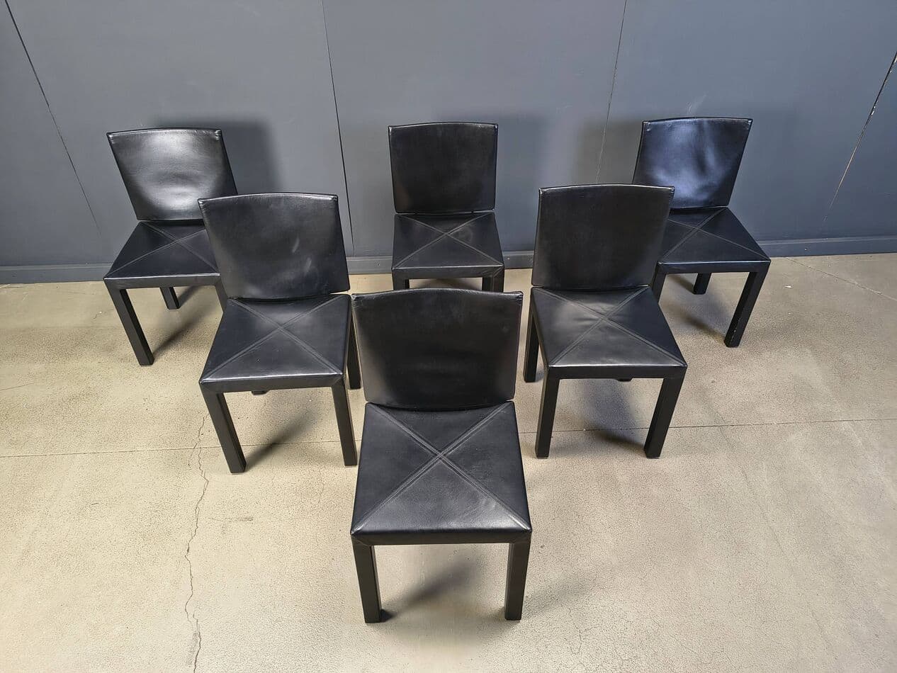 set of 6 dining chairs Arcadia, black leather, by P. Piva, B&B Italia, Italy, 1980s - 274743