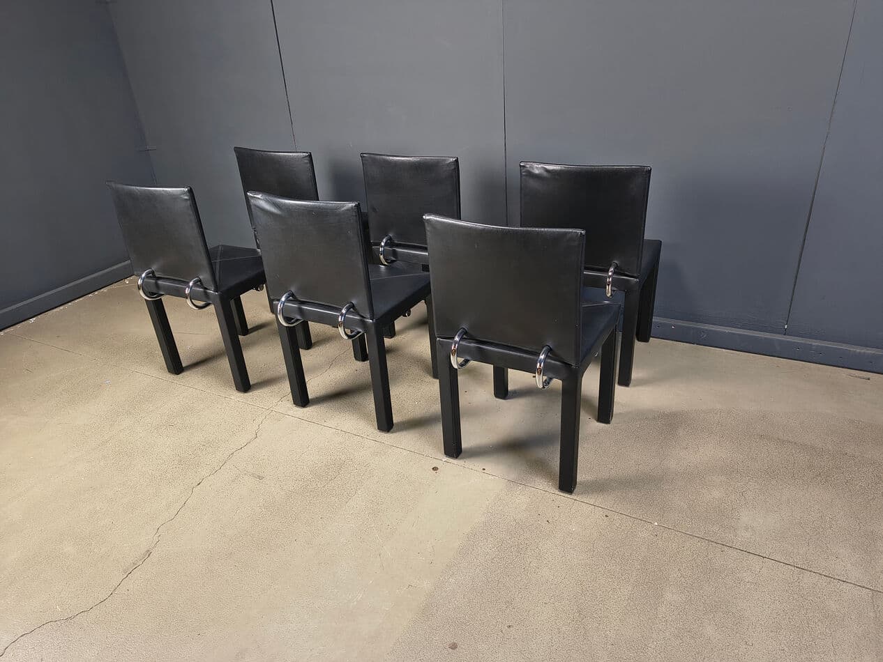set of 6 dining chairs Arcadia, black leather, by P. Piva, B&B Italia, Italy, 1980s - 274747