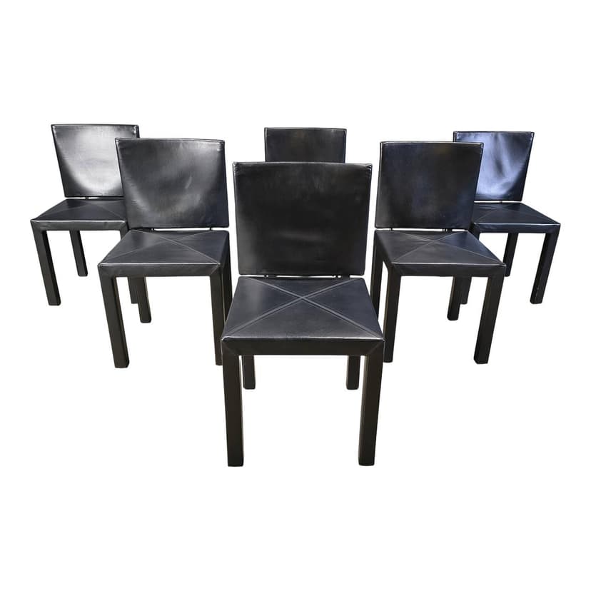 komplet 6 krzeseł jadalnianych Arcadia, skóra czarna, proj. P. Piva, B&B Italia, Włochy, lata 80.