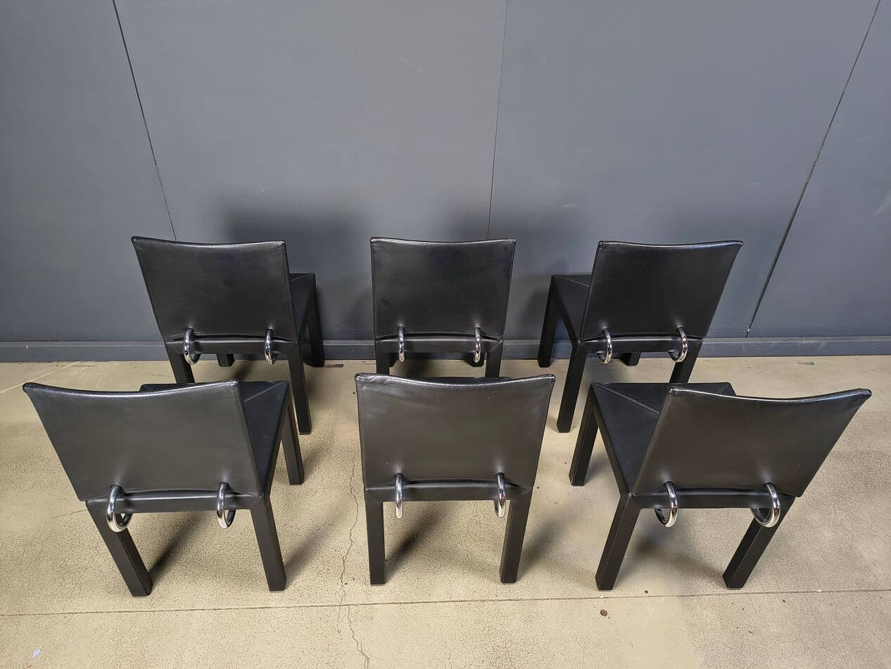 set of 6 dining chairs Arcadia, black leather, by P. Piva, B&B Italia, Italy, 1980s - 274734