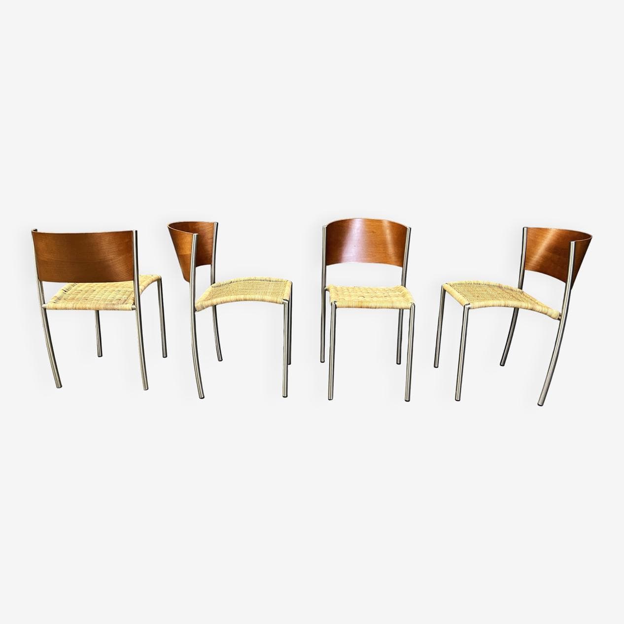 Set of dining chairs, brown, rattan and wicker, Italy, 1980s. - 274603