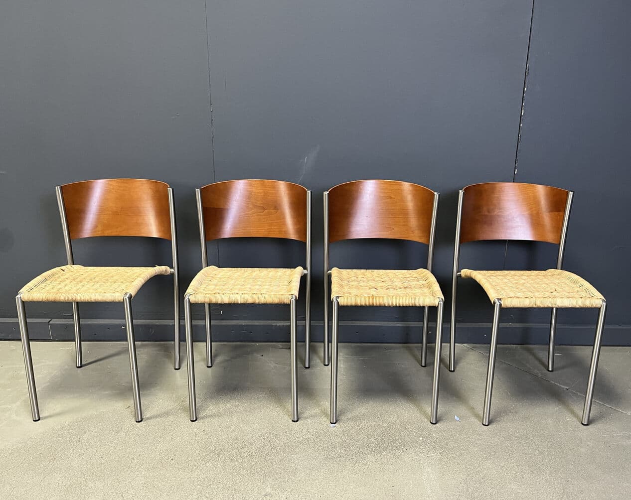Set of dining chairs, brown, rattan and wicker, Italy, 1980s. - 274597