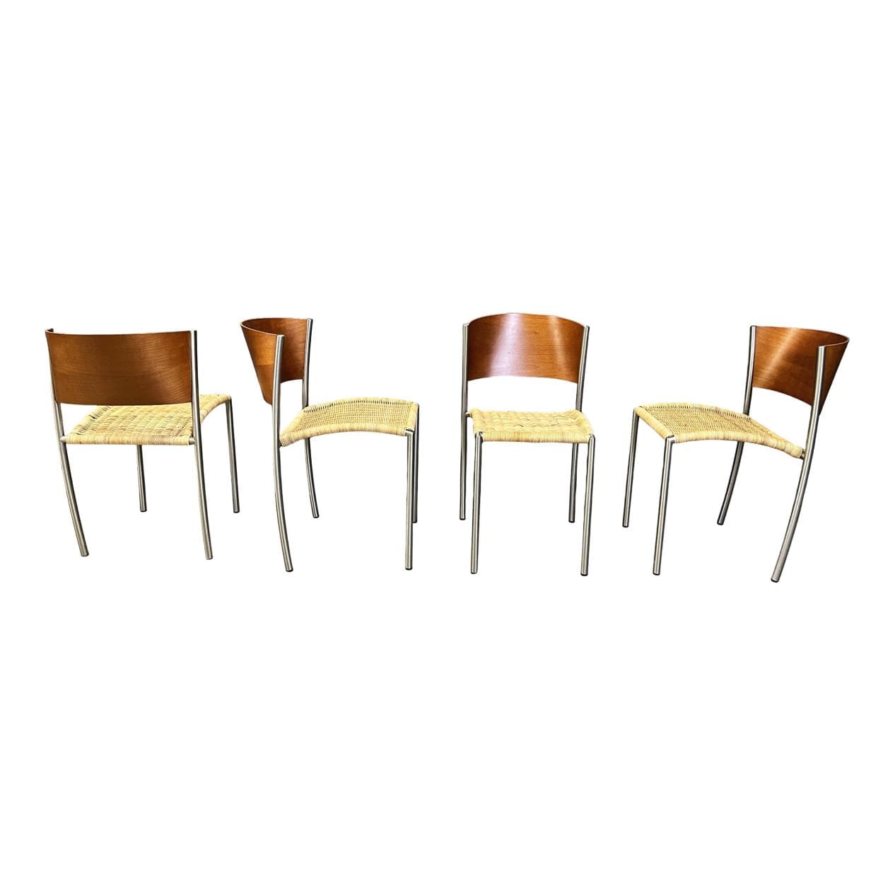 Set of dining chairs, brown, rattan and wicker, Italy, 1980s.