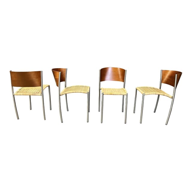 Set of dining chairs, brown, rattan and wicker, Italy, 1980s. - DIMENSION