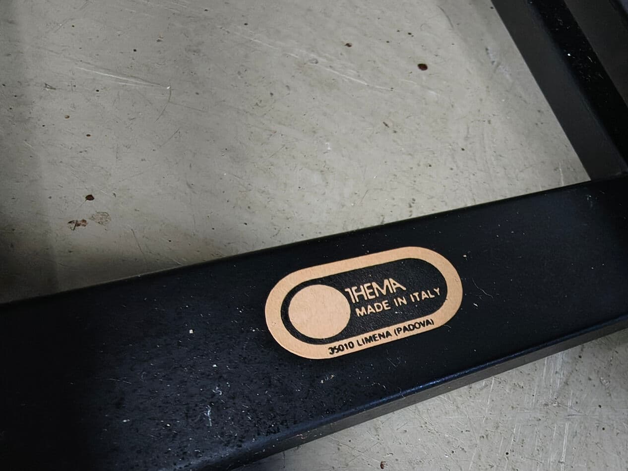 komplet sześciu krzeseł jadalnianych, postmodernizm, skóra beżowa, metal czarny, proj. G. Rinaldi, Włochy, lata 80. - 274559