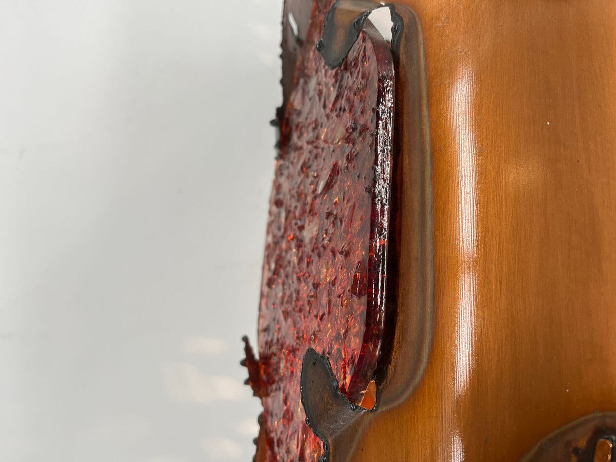 Lampa stołowa XL, brązowy, ceramika, miedź, szkło barwione, Francja, lata 70. - 274438