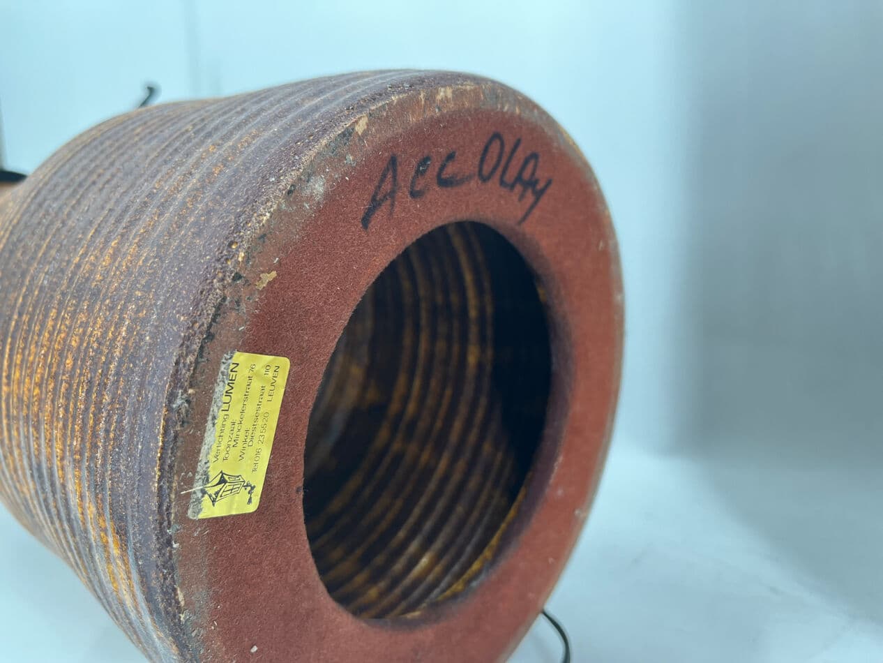 Lampa stołowa XL, brązowy, ceramika, miedź, szkło barwione, Francja, lata 70. - 274450