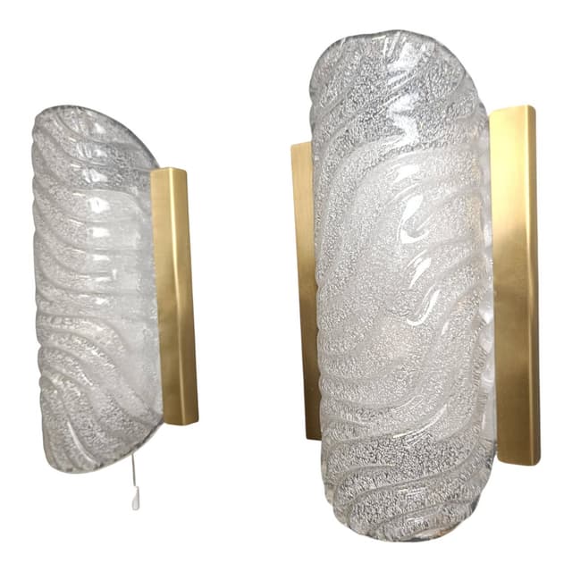 Para kinkietów, mosiądz, szkło transparentny, Niemcy, lata 60. - WYMIARY