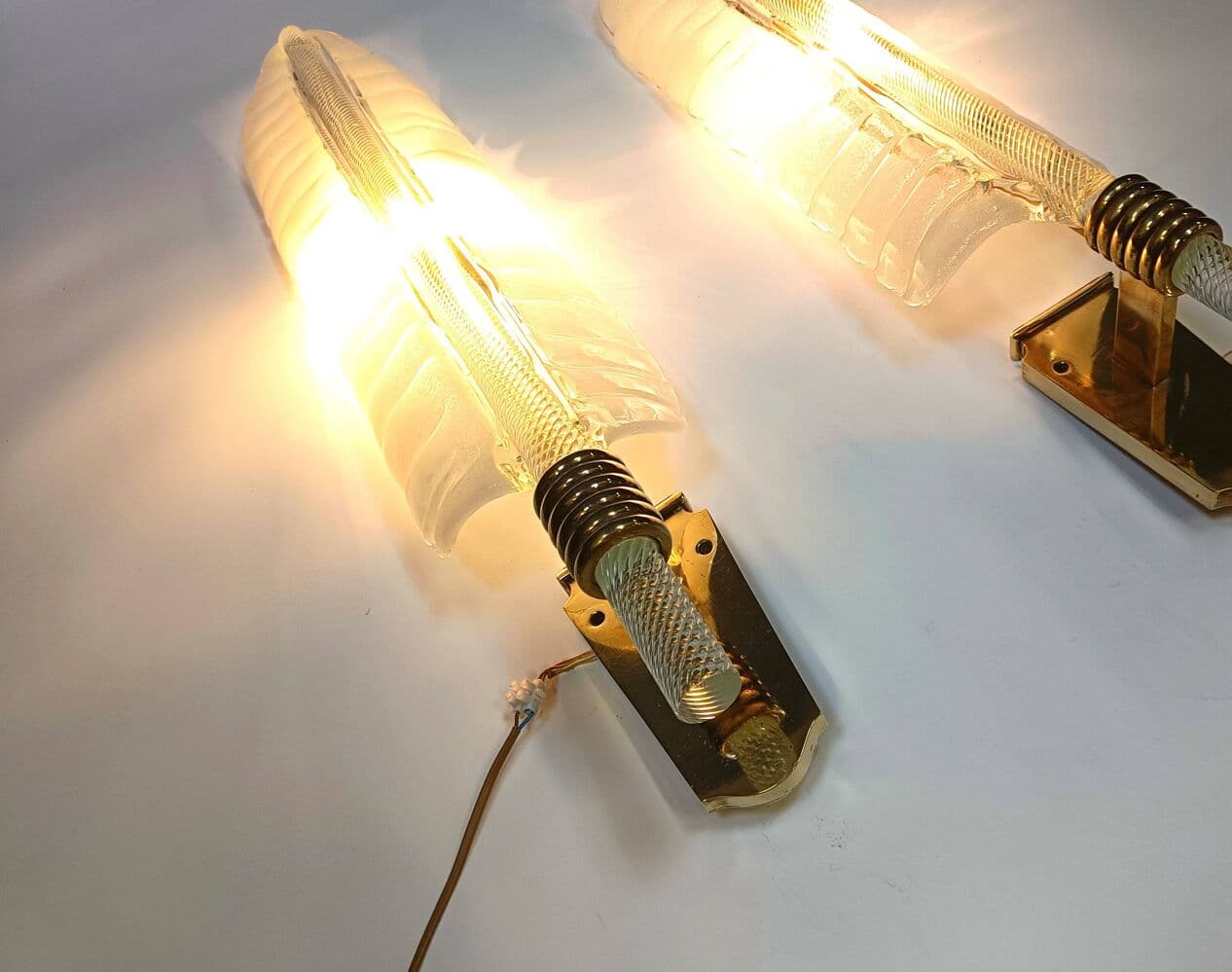 Para kinkietów ściennych, kryształ transparentny, Francja, lata 60. - 274304