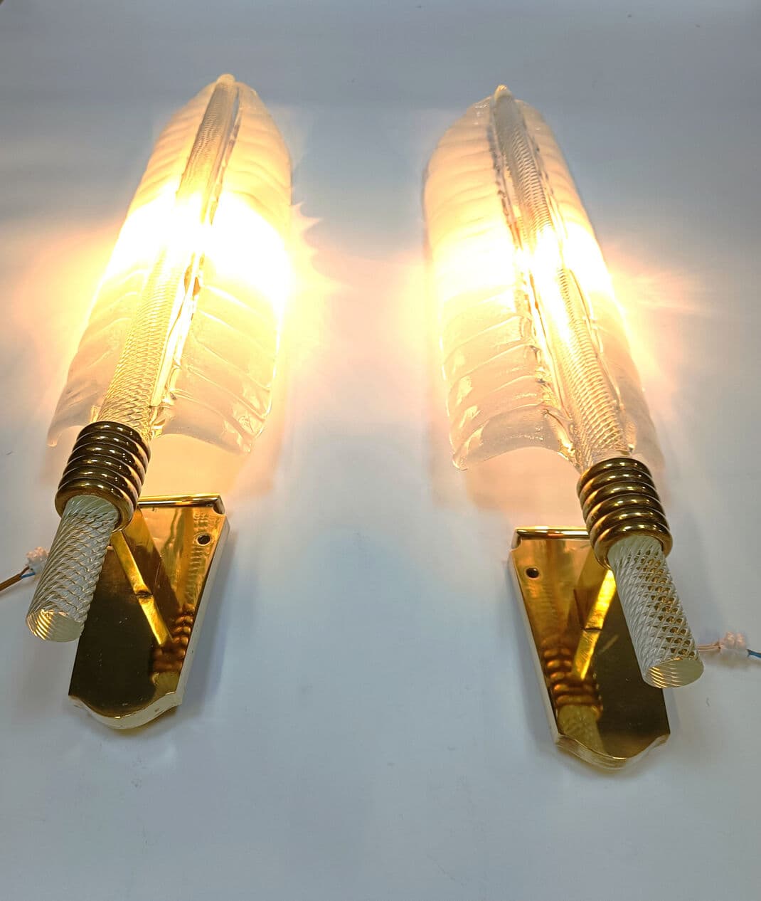 Para kinkietów ściennych, kryształ transparentny, Francja, lata 60. - 274303