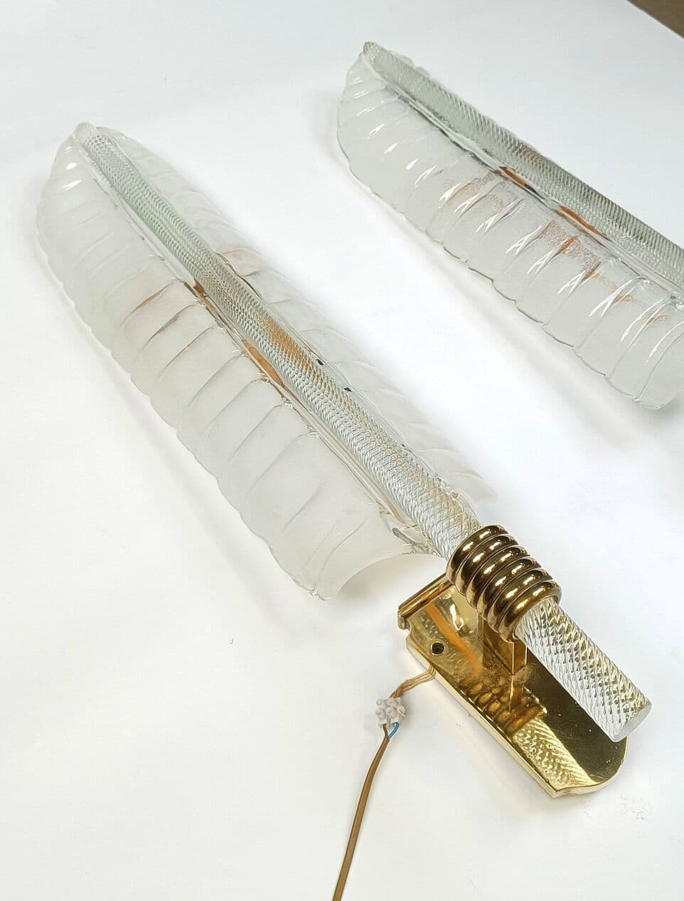 Para kinkietów ściennych, kryształ transparentny, Francja, lata 60. - 274307