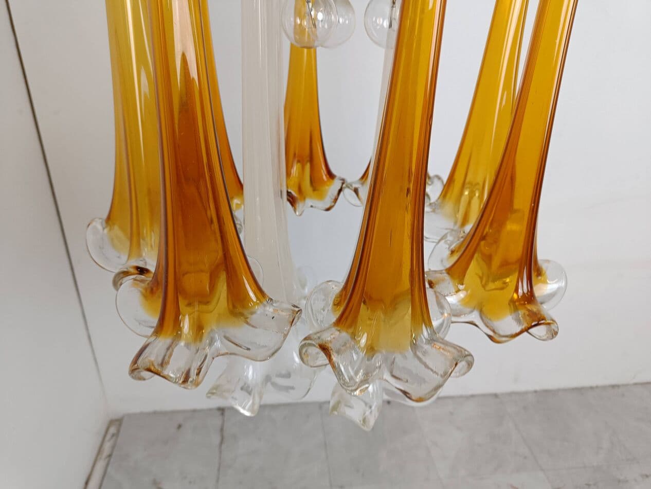 Żyrandol, szkło pomarańczowe, proj. P. Venini, Włochy, lata 70. - 274259