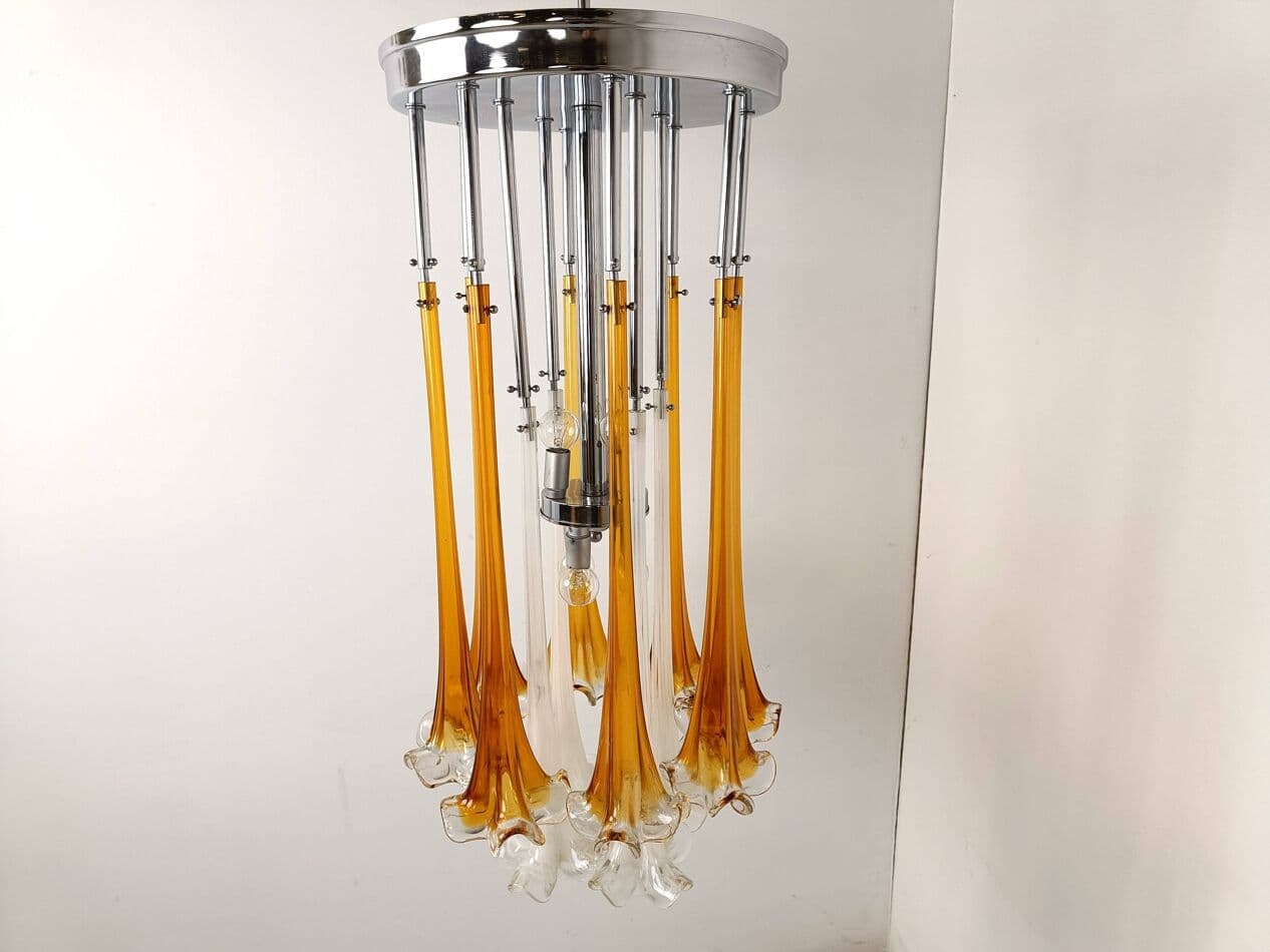 Żyrandol, szkło pomarańczowe, proj. P. Venini, Włochy, lata 70. - 274265