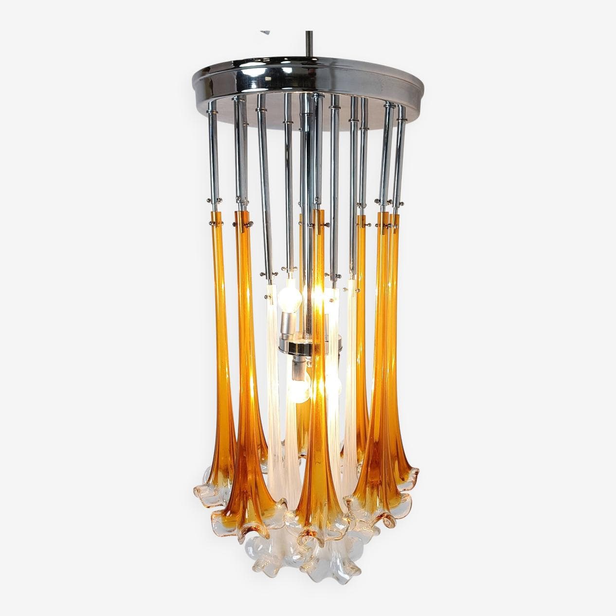 Żyrandol, szkło pomarańczowe, proj. P. Venini, Włochy, lata 70. - 274258