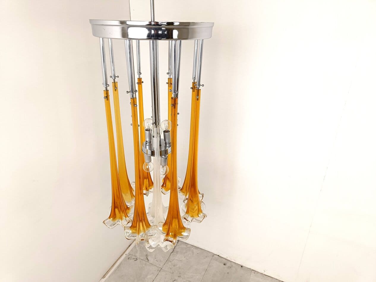 Żyrandol, szkło pomarańczowe, proj. P. Venini, Włochy, lata 70. - 274266