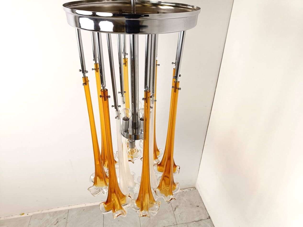 Żyrandol, szkło pomarańczowe, proj. P. Venini, Włochy, lata 70. - 274261