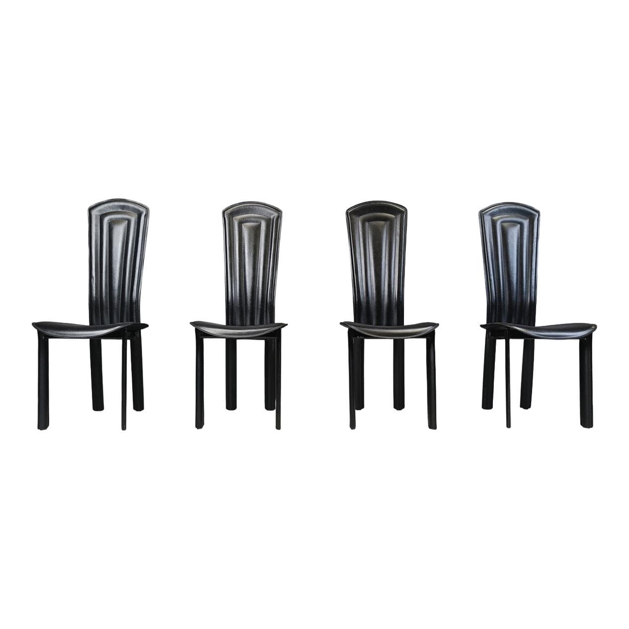 set of four dining chairs, black leather, Italy, 1980s