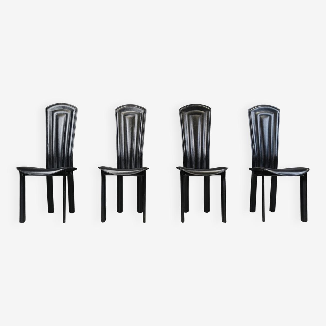 set of four dining chairs, black leather, Italy, 1980s - 274234