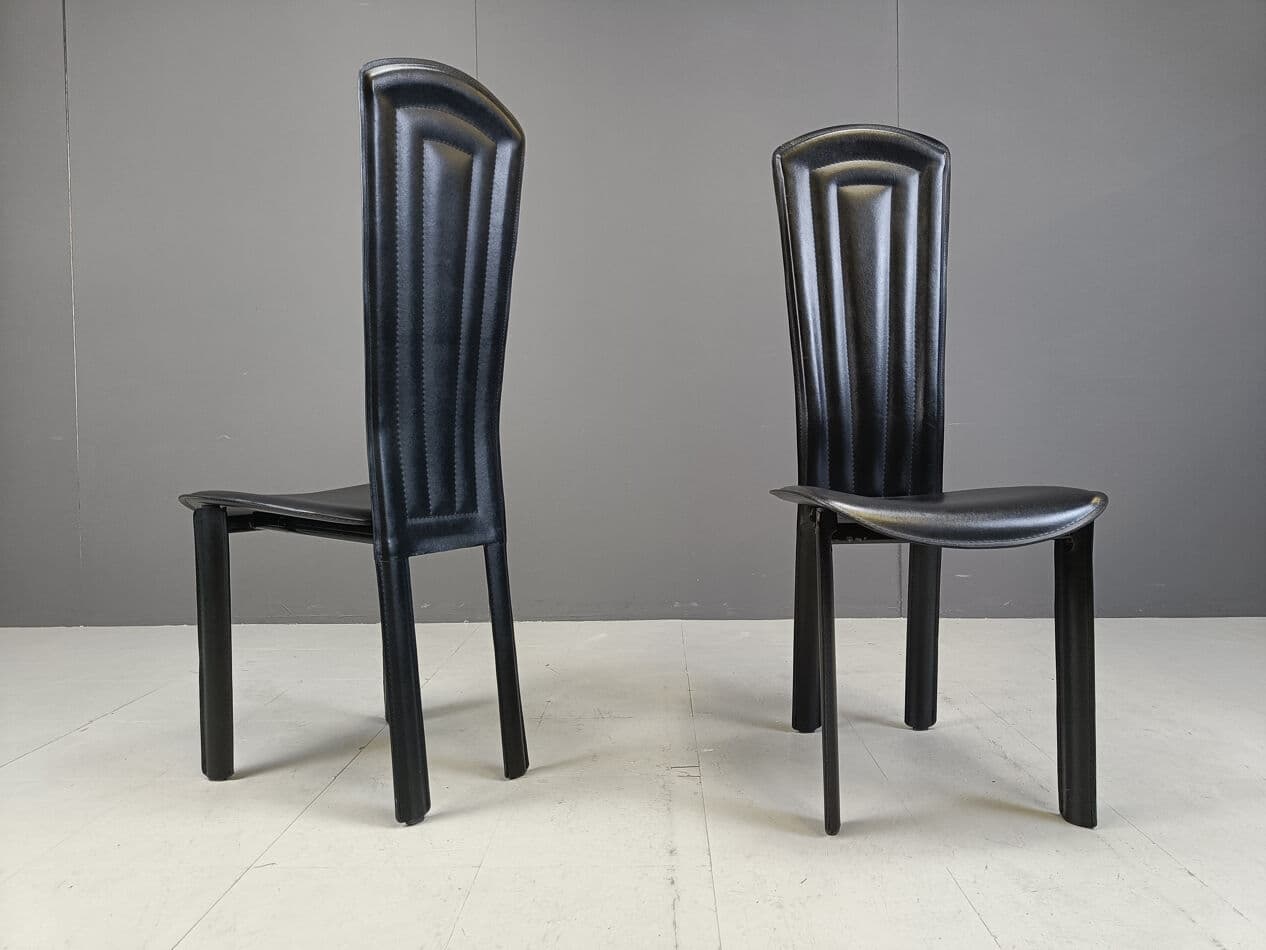 set of four dining chairs, black leather, Italy, 1980s - 274236