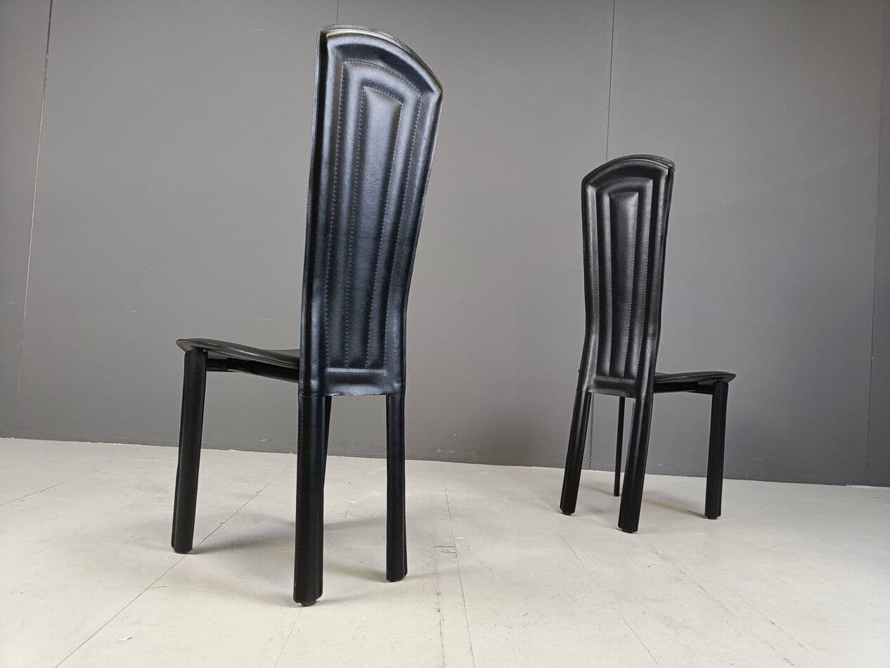 set of four dining chairs, black leather, Italy, 1980s - 274237