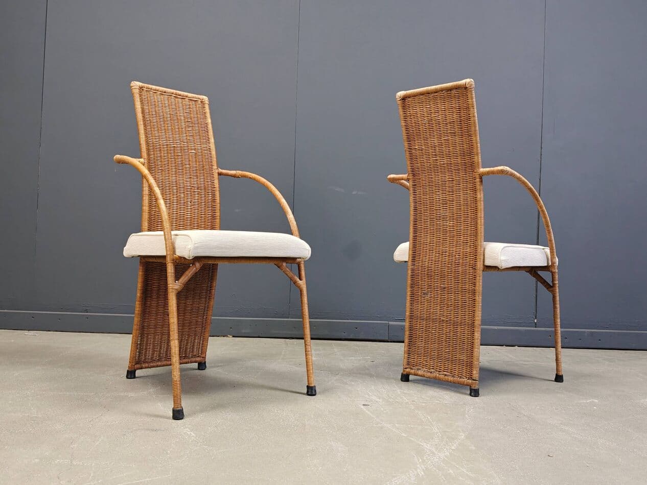 set of six dining chairs, brown rattan and wicker, 1980s - 273570