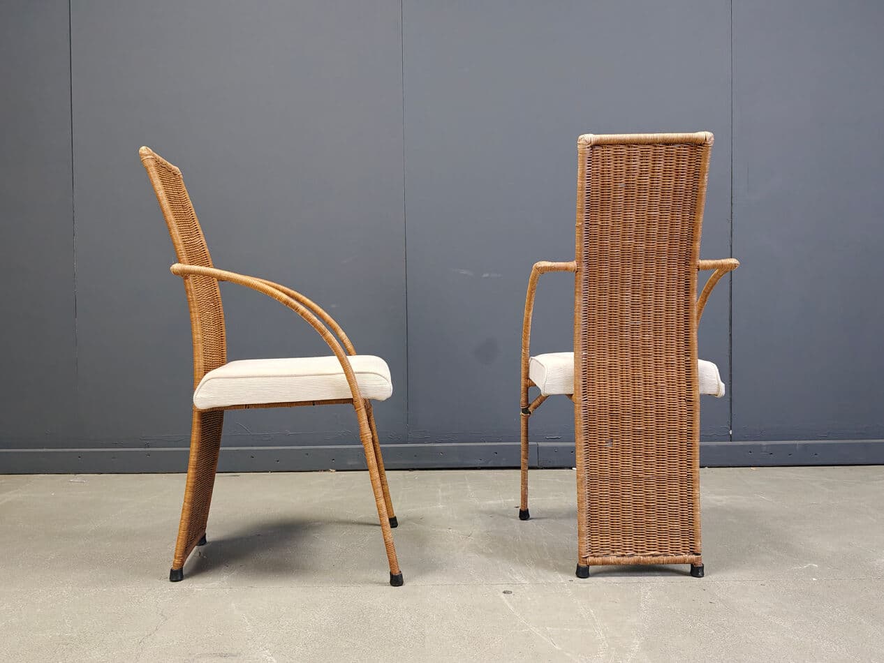 set of six dining chairs, brown rattan and wicker, 1980s - 273579