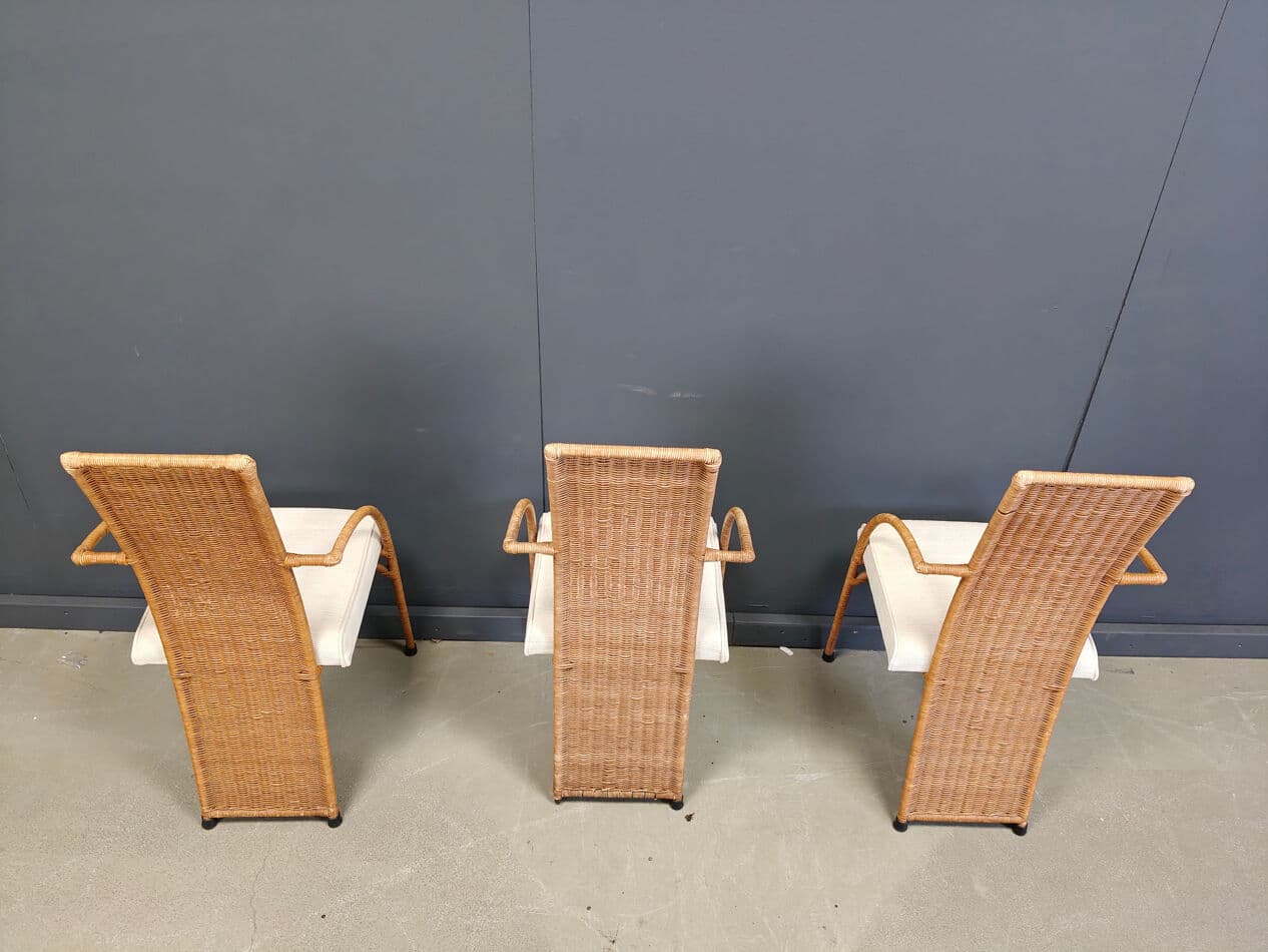 set of six dining chairs, brown rattan and wicker, 1980s - 273576
